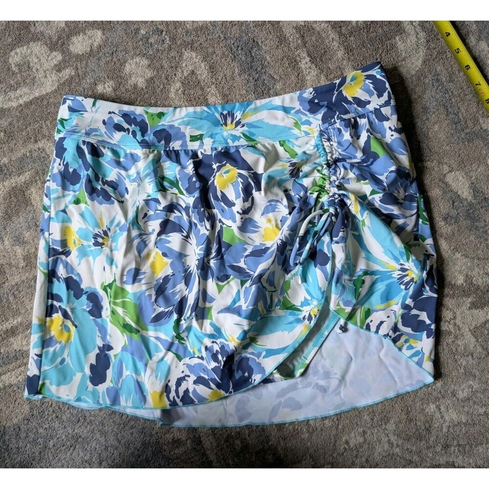Isaac Mizrahi Live! Bridgehampton Swim Skirt Floral Size 14 Blue White